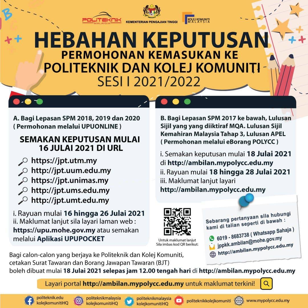 Politeknik Kota Bharu Hebahan Keputusan Kemasukan Ke Politeknik Dan Kolej Komuniti Sesi 1 2021 2022